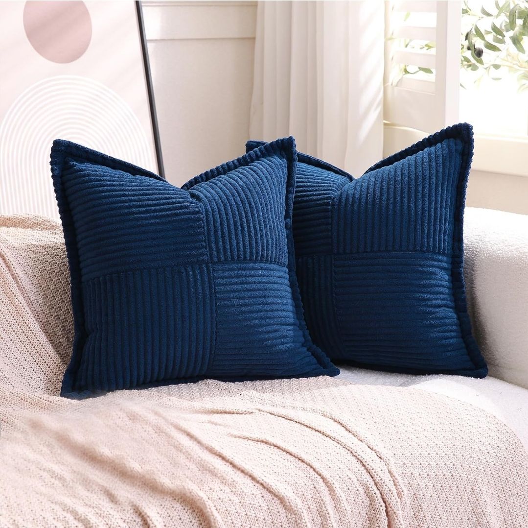 Corduroy Yellow Throw Pillow Covers 18×18 Inches Set of 2 Boho Decorative,Super Soft Cozy Striped Cushion Covers for Couch,Sofa,Farmhouse,Living Room,45×45CM