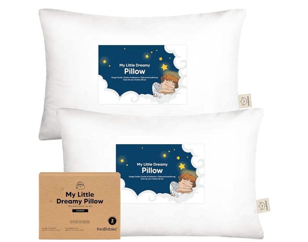 2-Pack Toddler Pillow 13x18 - Soft Organic Cotton Kids Travel Bed Pillows for Sleeping, School, Nap, Machine Washable, Toddlers 2 to 5, Pillowcase Sold Separately (Soft White)