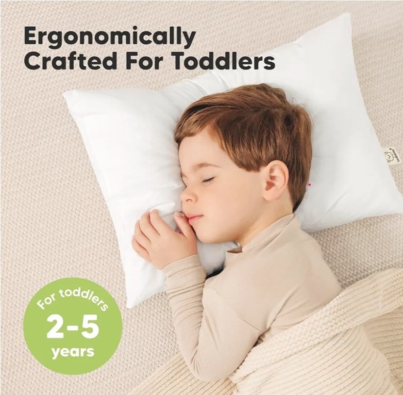 2-Pack Toddler Pillow 13x18 - Soft Organic Cotton Kids Travel Bed Pillows for Sleeping, School, Nap, Machine Washable, Toddlers 2 to 5, Pillowcase Sold Separately (Soft White)