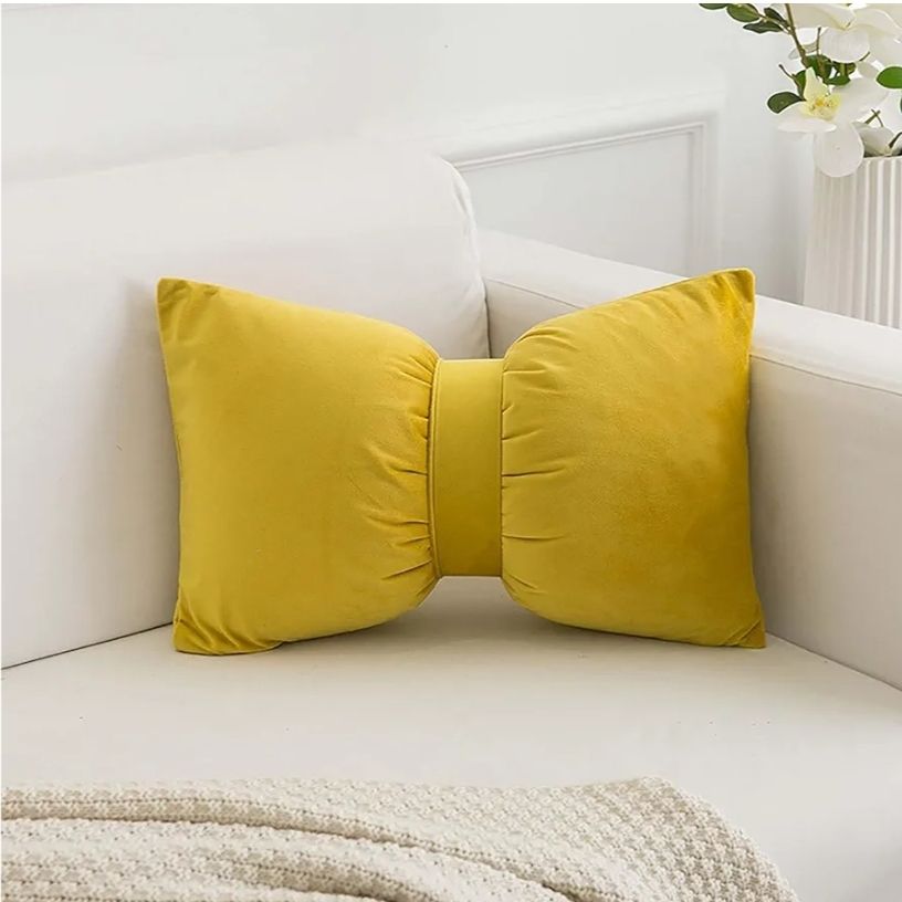 Bow Pillow Throw Velvet Bow Shaped Removable Cover Soft Lumbar Pillow Decorative Throw for Living Room Couch Bed Sofa Car Decoration
