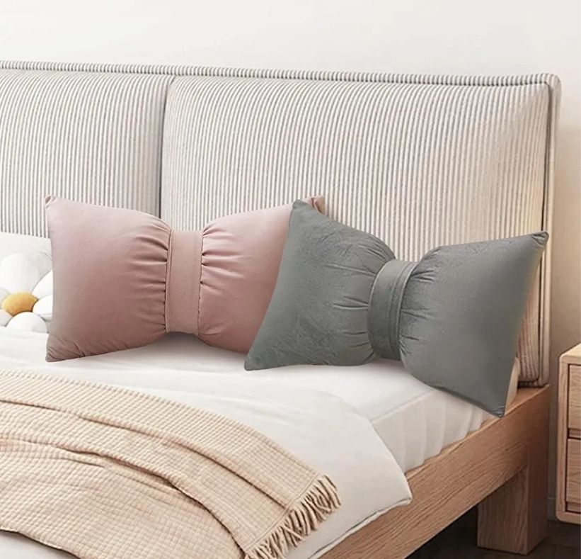 Bow Pillow Throw Velvet Bow Shaped Removable Cover Soft Lumbar Pillow Decorative Throw for Living Room Couch Bed Sofa Car Decoration