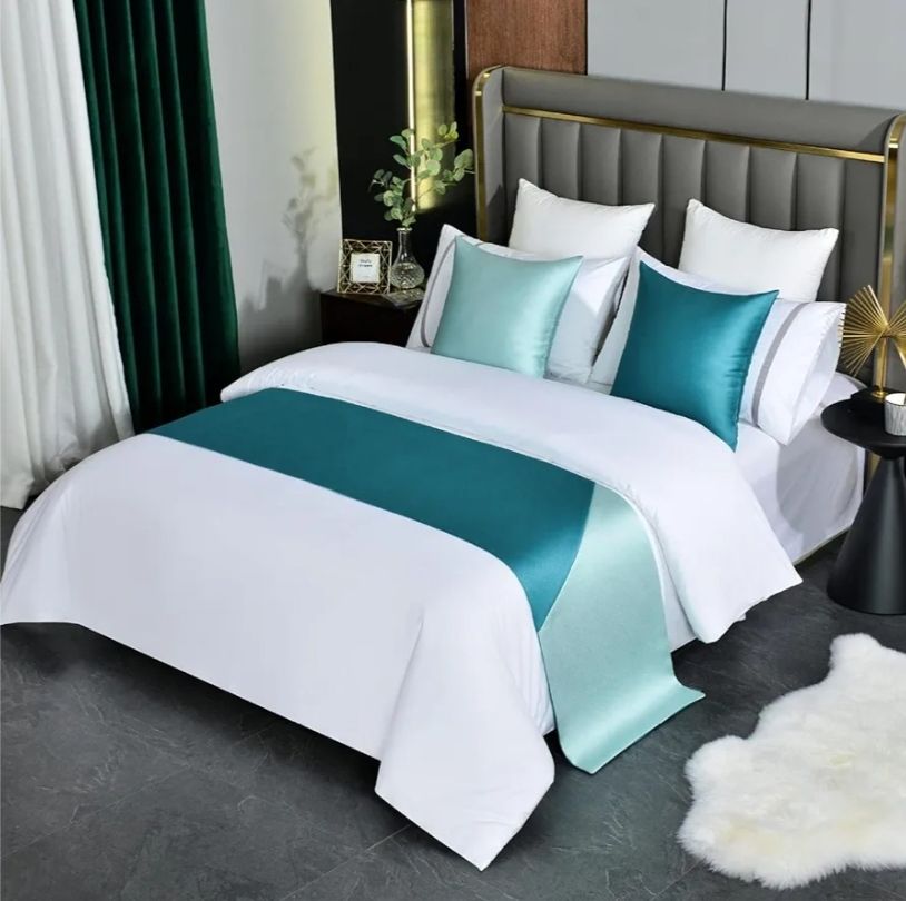 Contrast Bed Runner, Queen Patchwork Bedding Decorative Accent Bedding Scarf for Hotel Home Guestroom