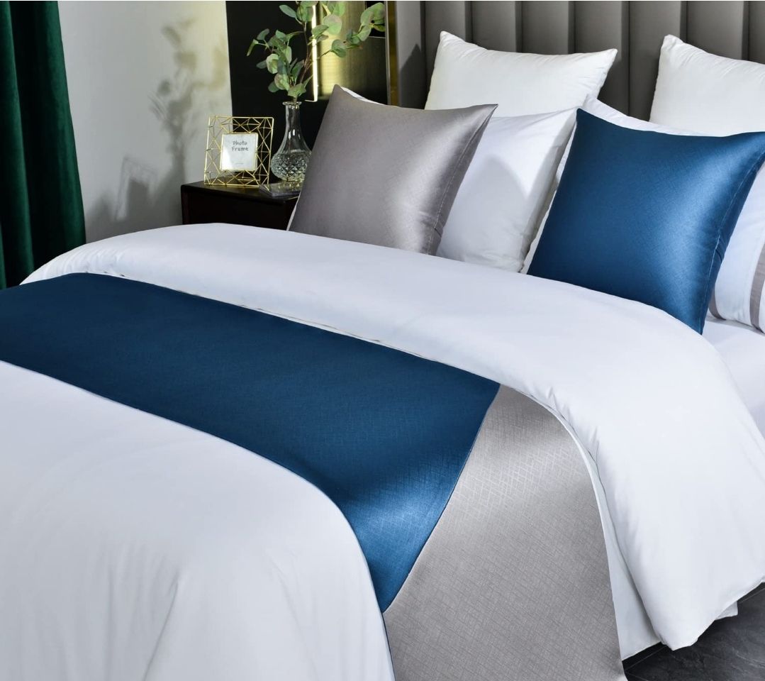 Contrast Bed Runner, Queen Patchwork Bedding Decorative Accent Bedding Scarf for Hotel Home Guestroom