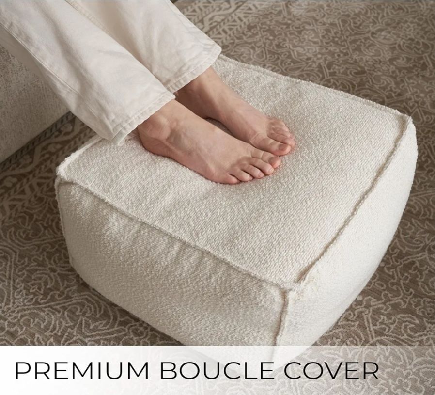 Beautiful Boucle Pouf Ottoman and Foot Rest - Elevate Your Living Room Decor with Lightweight Comfort and Charm - A Round Modern Foam Filled Foot Stool Perfect to Rest Your Feet
