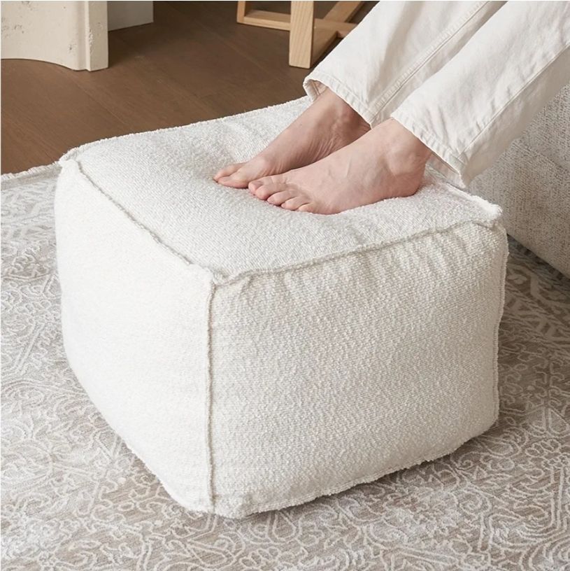 Beautiful Boucle Pouf Ottoman and Foot Rest - Elevate Your Living Room Decor with Lightweight Comfort and Charm - A Round Modern Foam Filled Foot Stool Perfect to Rest Your Feet