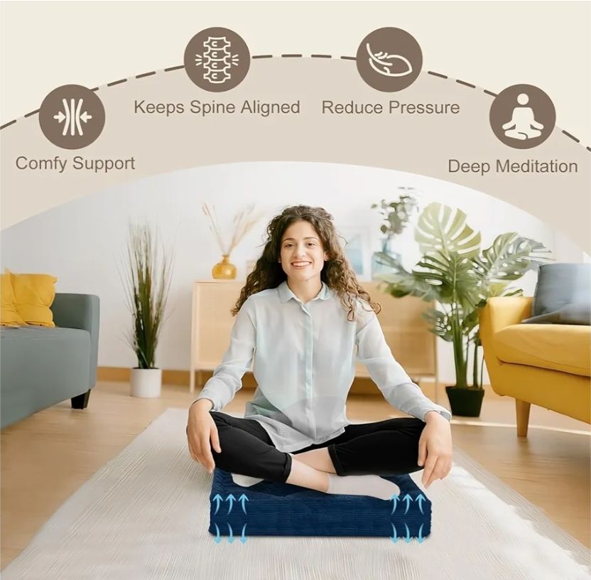 Square Floor Pillows for Adults Kids - Meditation Floor Pillow Seating Cushion - Tufted Floor Cushion with Shredded Foam & Velvet Cover, 1 Pack, 20x20 Inch