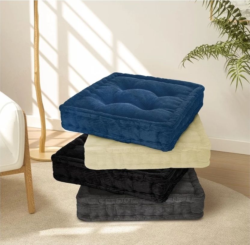 Square Floor Pillows for Adults Kids - Meditation Floor Pillow Seating Cushion - Tufted Floor Cushion with Shredded Foam & Velvet Cover, 1 Pack, 20x20 Inch