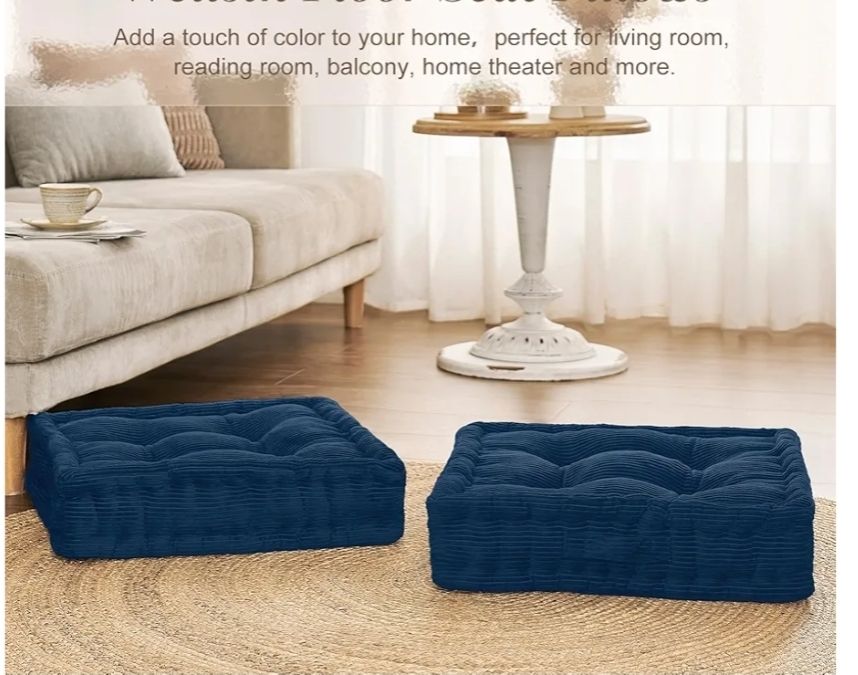 Square Floor Pillows for Adults Kids - Meditation Floor Pillow Seating Cushion - Tufted Floor Cushion with Shredded Foam & Velvet Cover, 1 Pack, 20x20 Inch