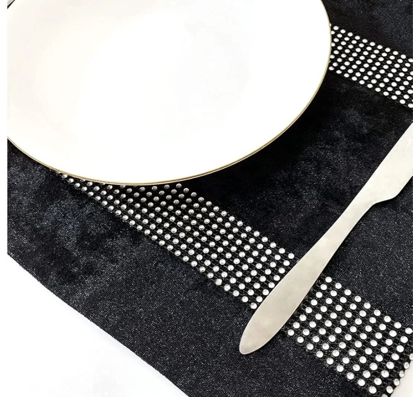 Placemats Set of 4 Velvet Gorgeous Luxurious Shining Minimalist Style Elegant Both Diamond Strip for TV Stand Coffee Table Kitchen Decor