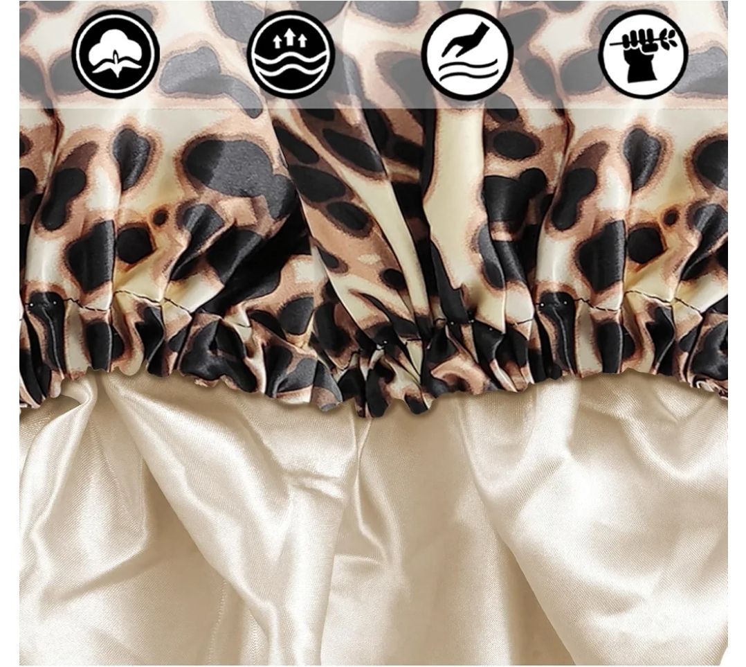 Satin Bonnet Silk Bonnet Hair Bonnet for Sleeping-Slouchy Beanie Hat Satin Sleep Cap for Women's Natural & Curly Hair(Leopard)