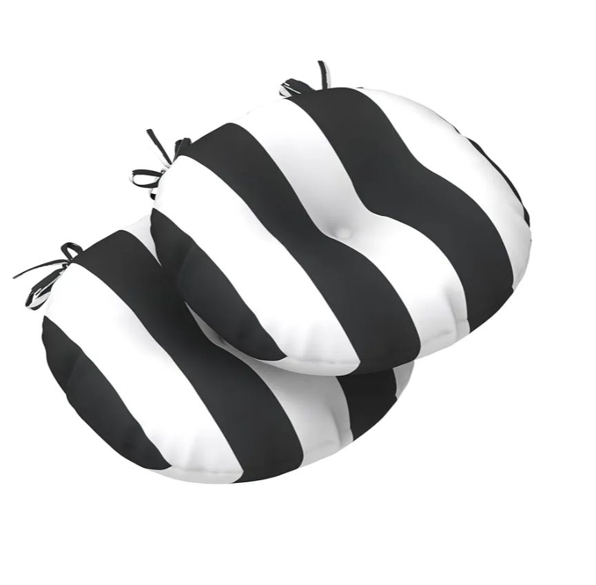 Outdoor All Weather Bistro Seat Cushions, Comfortable Fluffy Tufted Patio Chair Cushions Round 15"x15"x4" Set of 2 for Home Garden Furniture, Cabana Black