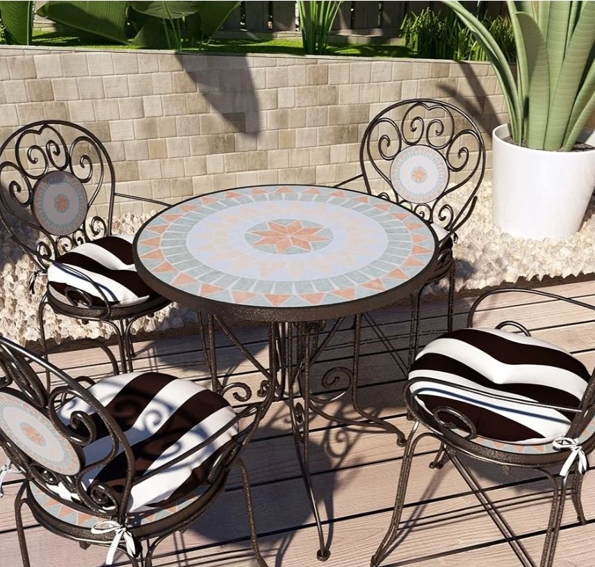 Outdoor All Weather Bistro Seat Cushions, Comfortable Fluffy Tufted Patio Chair Cushions Round 15"x15"x4" Set of 2 for Home Garden Furniture, Cabana Black