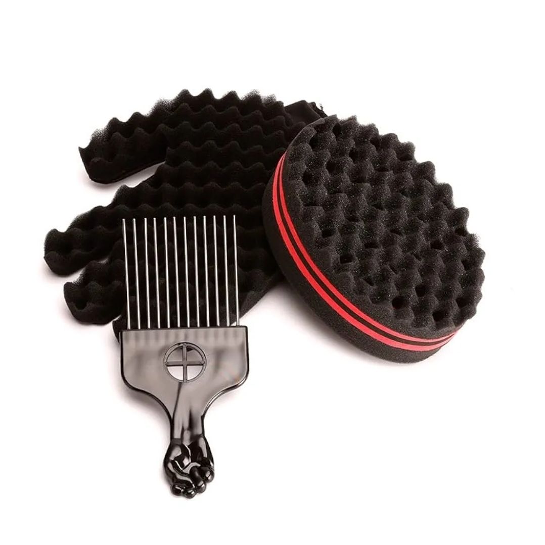 Hair Twist Sponge Set, Twist Hair Sponge Brush Metal Hair Pick Comb Curling Sponge Glove Hair Sponges for Black Men Women