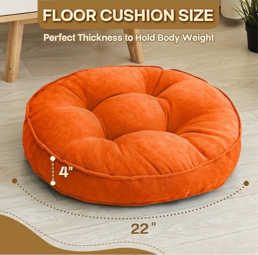 Floor Pillow Set of 2, Memory Foam Floor Cushions for Adults, Large Round Meditation Pillow for Sitting, 22 x 22 Inches (Round)