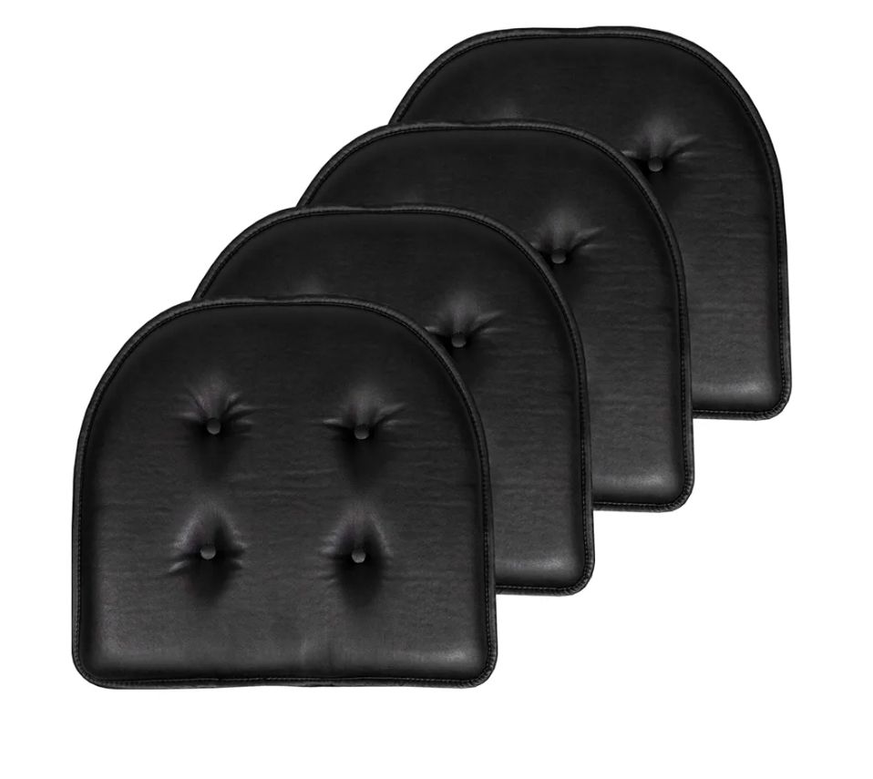 Home Collection Chair Cushion Memory Foam Pads Tufted Slip Non Skid Rubber Back U-Shaped 17" x 16" Seat Cover, Faux Leather