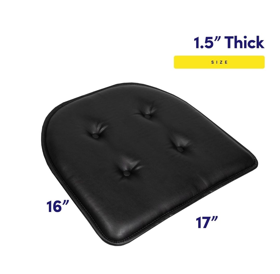 Home Collection Chair Cushion Memory Foam Pads Tufted Slip Non Skid Rubber Back U-Shaped 17" x 16" Seat Cover, Faux Leather