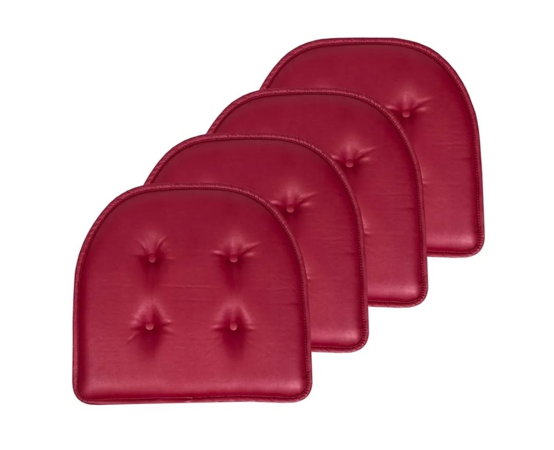 Home Collection Chair Cushion Memory Foam Pads Tufted Slip Non Skid Rubber Back U-Shaped 17" x 16" Seat Cover, Faux Leather