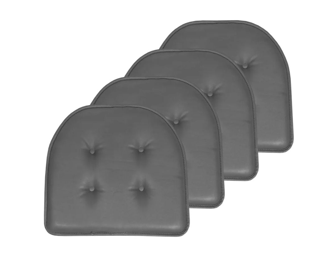 Home Collection Chair Cushion Memory Foam Pads Tufted Slip Non Skid Rubber Back U-Shaped 17" x 16" Seat Cover, Faux Leather