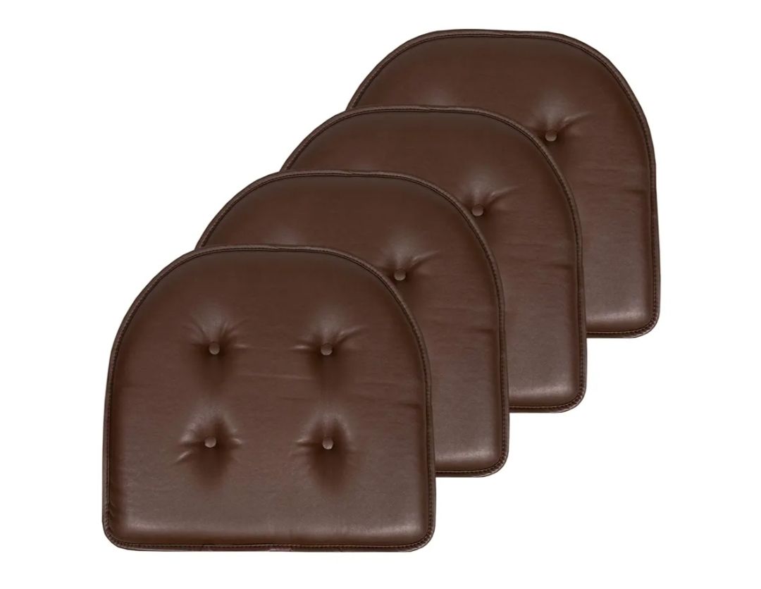 Home Collection Chair Cushion Memory Foam Pads Tufted Slip Non Skid Rubber Back U-Shaped 17" x 16" Seat Cover, Faux Leather