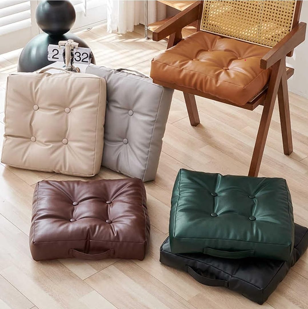 Dual Sided Bench Cushion - Waterproof Faux Leather & Plush Velvet Reversible Seat Pad (16"/18"), Non-Slip Chair Cushion with Handle (6 Colors) Size, 18x18x3 Inch (Pack of 1))