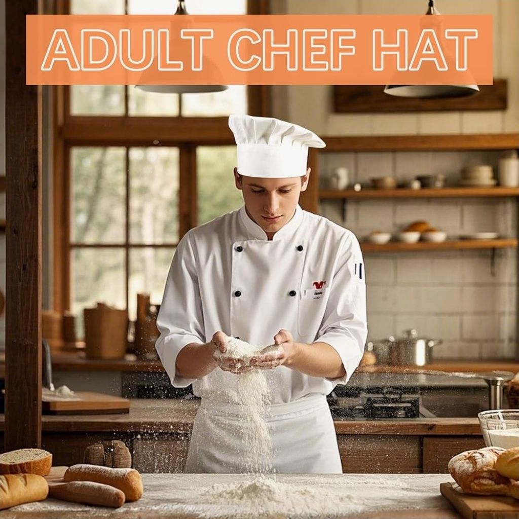 Chef Hat for Adult, Adjustable Elastic Poly-Cotton Kitchen Cooking Cap Chef Hats for Men/Women