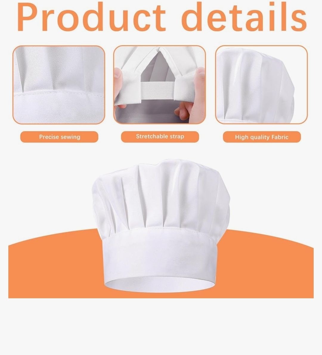 Chef Hat for Adult, Adjustable Elastic Poly-Cotton Kitchen Cooking Cap Chef Hats for Men/Women