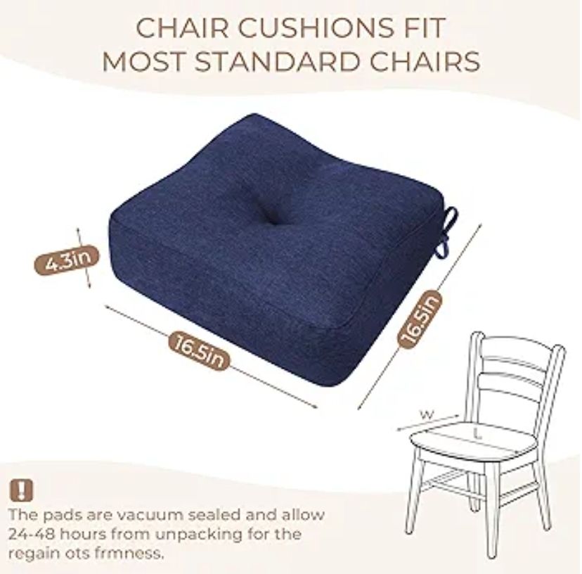 Chair Cushions for Dining Chairs,4PCS Kitchen Chair Cushions with Ties and Non Slip Backing, Indoor Foam Chair Pads for Dining Chairs Set of 4,16.5" X 16.5"