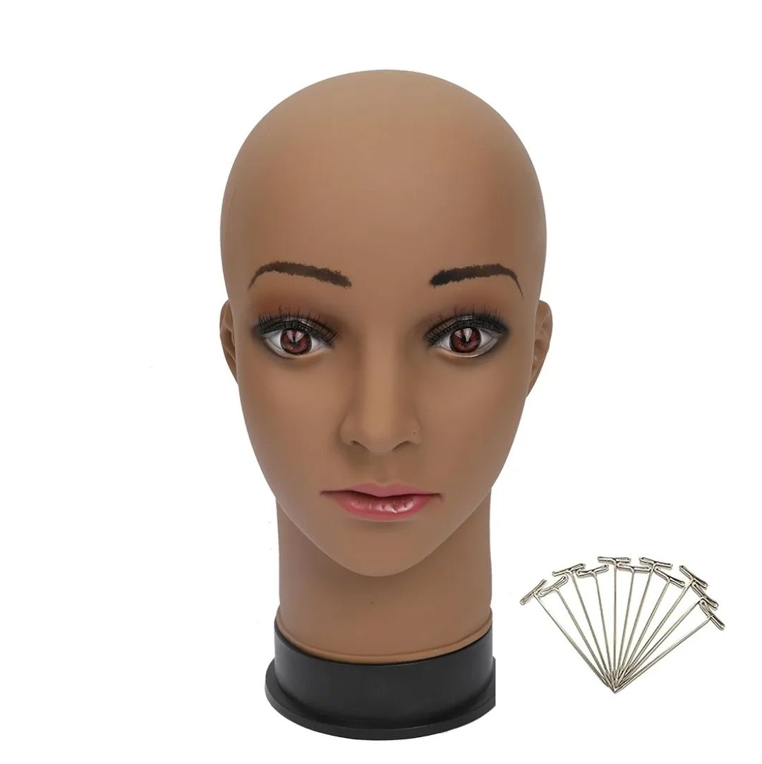 Bald Mannequin Head Beige Female Professional Cosmetology for Wig Making, Display wigs, eyeglasses, hairs with T pins 22"