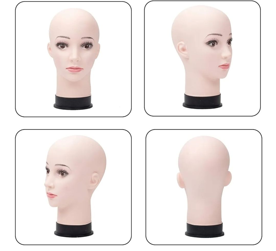 Bald Mannequin Head Beige Female Professional Cosmetology for Wig Making, Display wigs, eyeglasses, hairs with T pins 22"