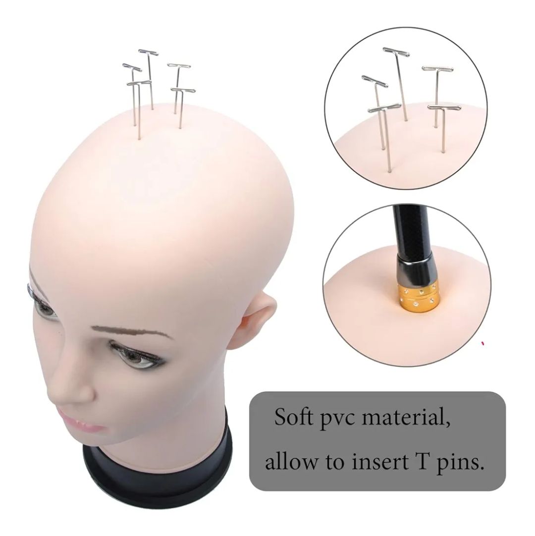 Bald Mannequin Head Beige Female Professional Cosmetology for Wig Making, Display wigs, eyeglasses, hairs with T pins 22"