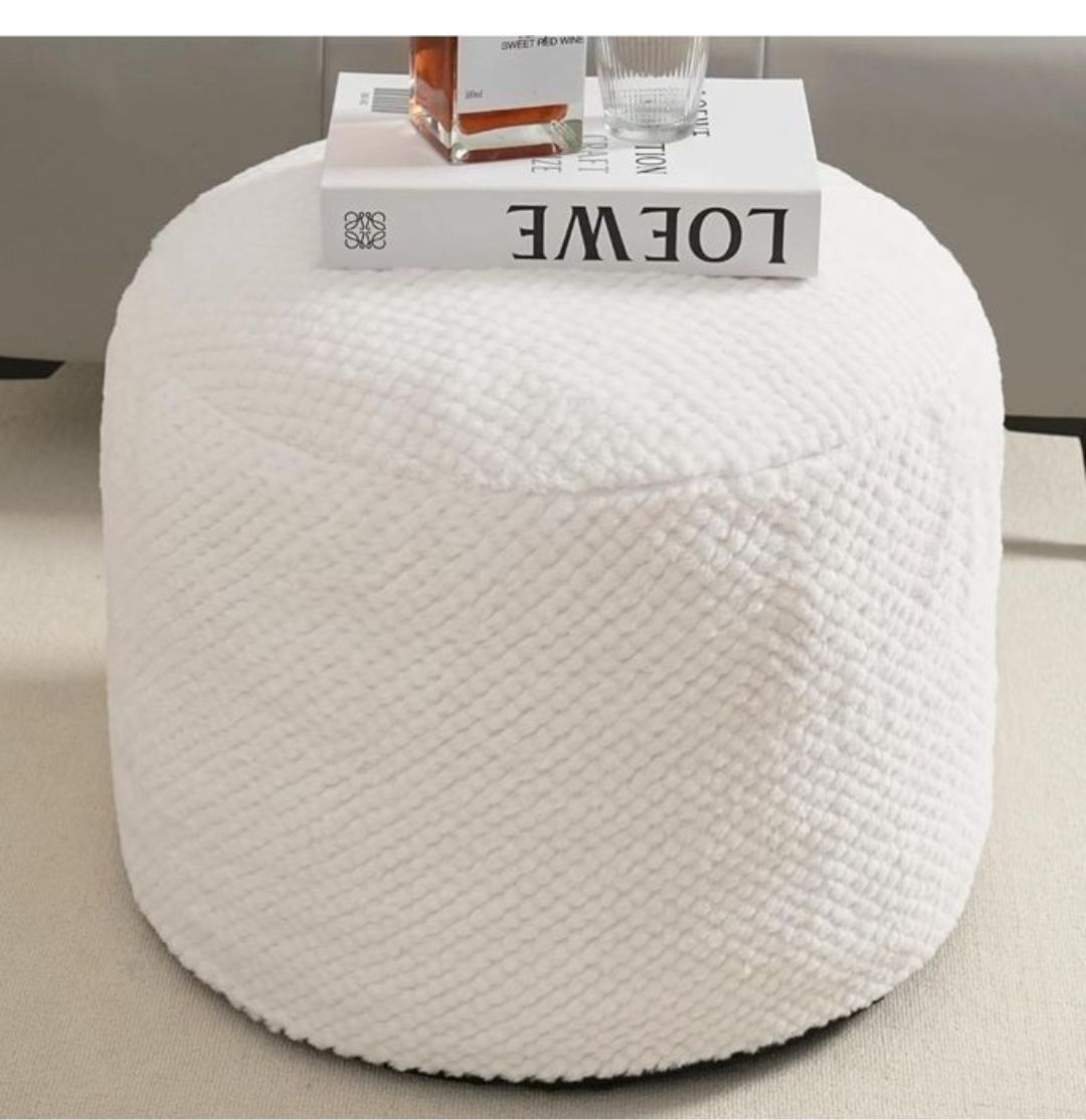 Round Stuffed Pouf Ottoman For Foot Rest, Faux Fur Poufs With Foam Chunk Filling, Storage Ottoman Pouf Foot Stool Cushion, 26 X 18 Inch Floor Chair For Living Room Bedroom Home Decor