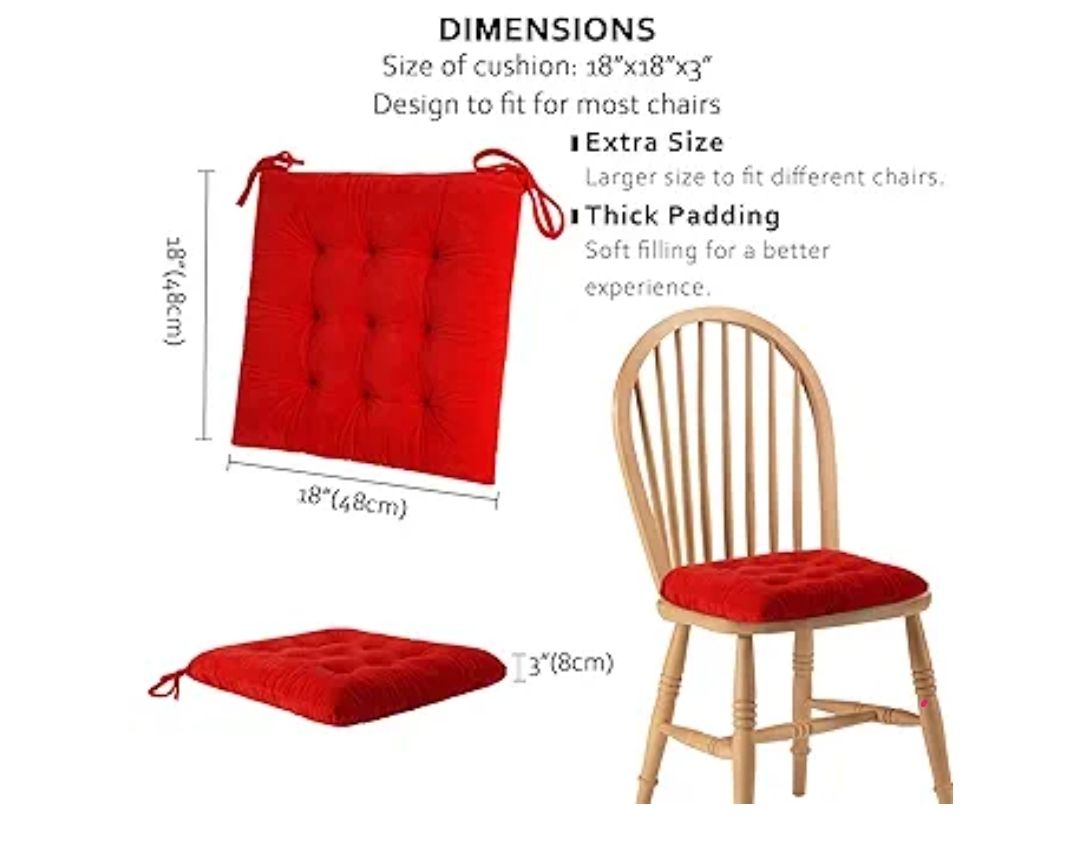 Chair Cushions for Dining Chairs Set of 8 Large Seat Cushions for Office Kitchen Chairs Velvet Soft Chair Pads for Desk Chair with Ties (18"x18")