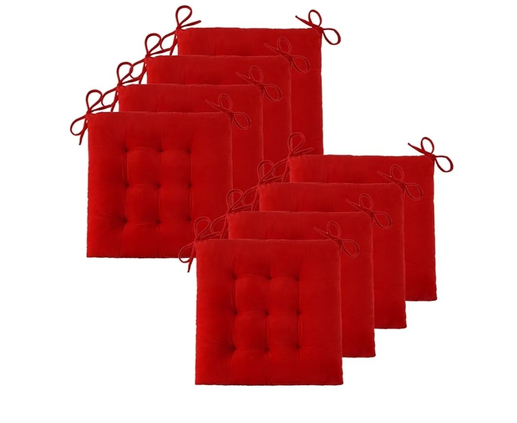 Chair Cushions for Dining Chairs Set of 8 Large Seat Cushions for Office Kitchen Chairs Velvet Soft Chair Pads for Desk Chair with Ties (18"x18")