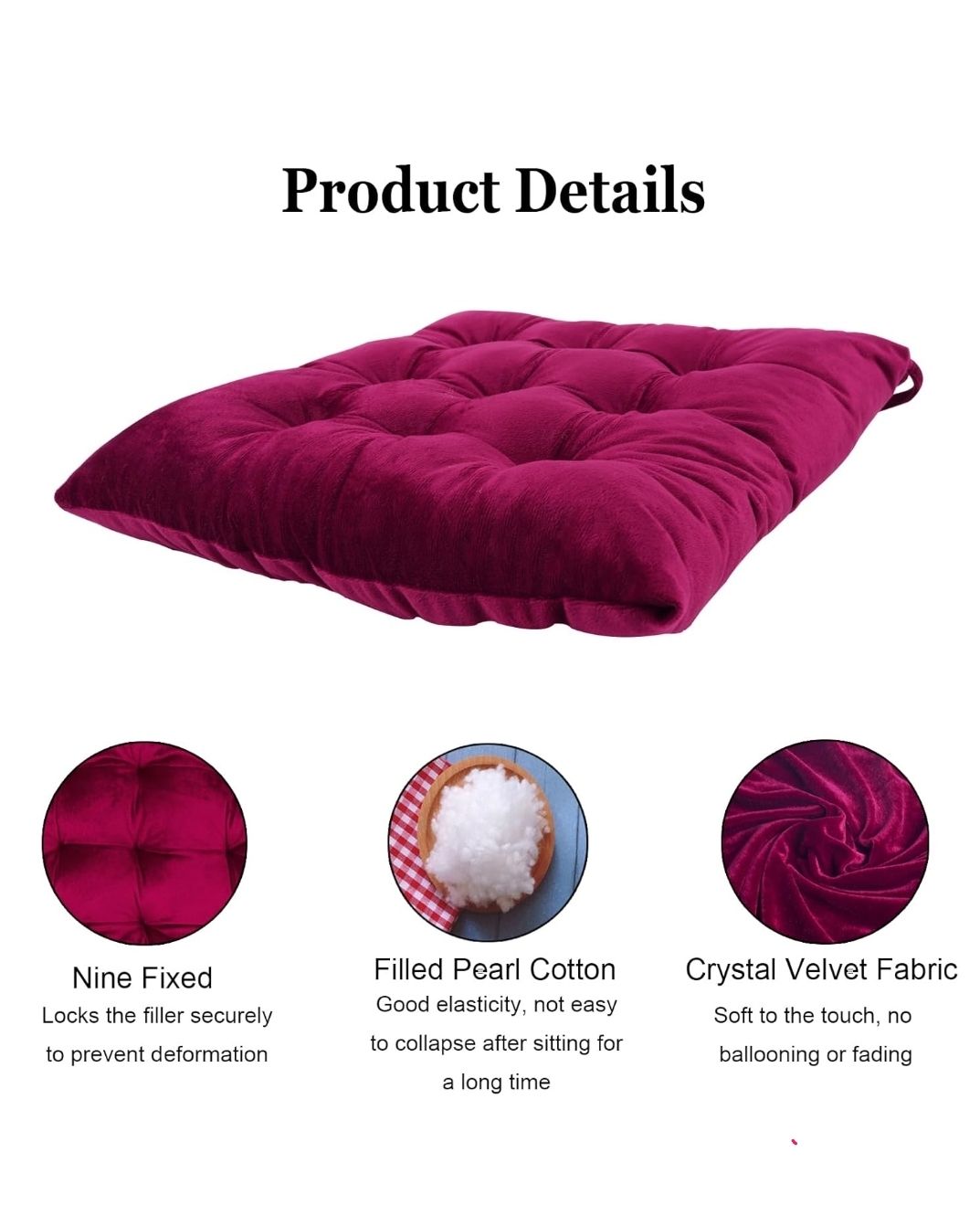 Set of 4 Chair Cushions for Dining Chairs with Ties, Indoor Non-Slip Kitchen Chair Pad and Dining Room Seat Cushion Mat for Office Living Room Outdoor 15.5"