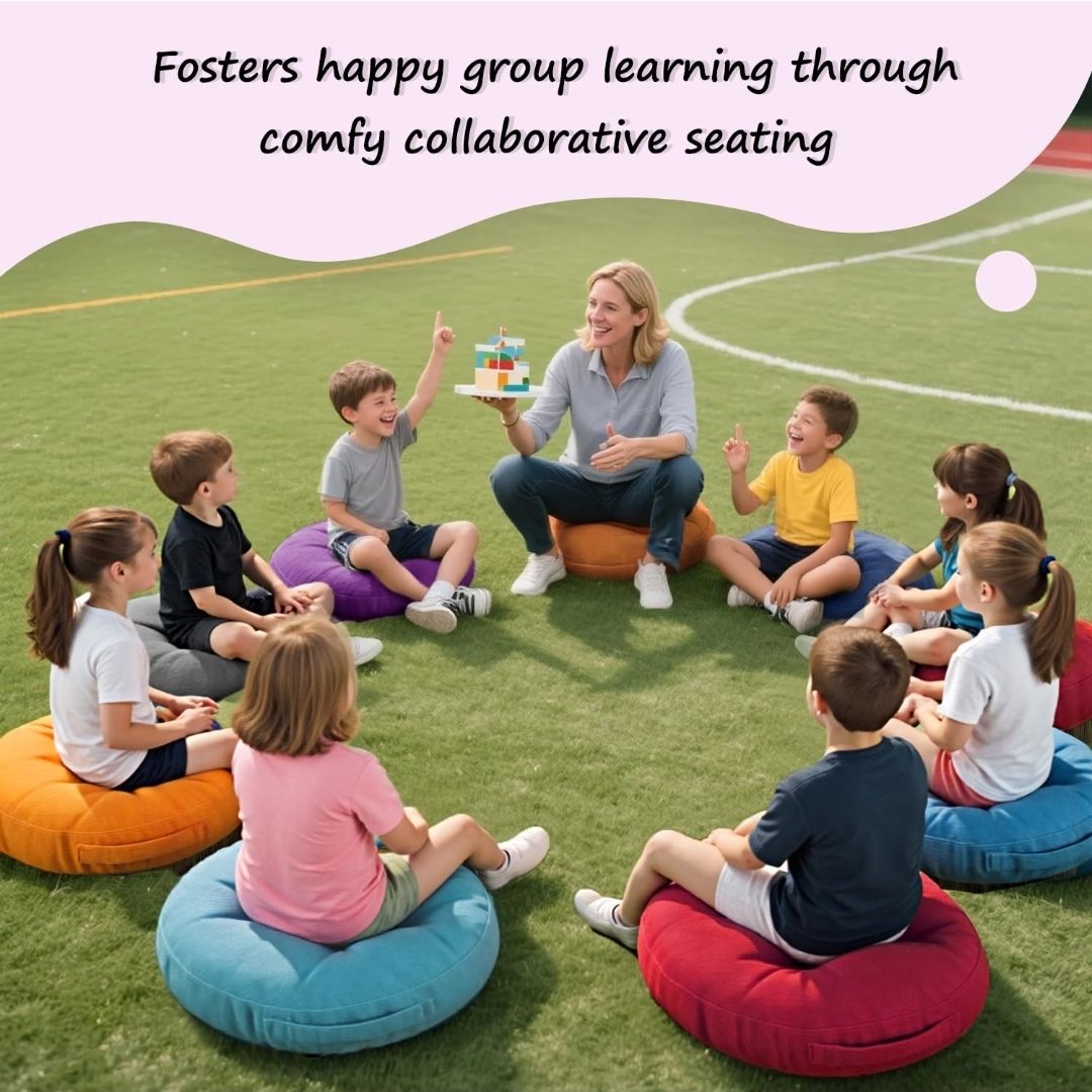 6Pcs Round Floor Cushions for Kids, Waterproof Flexible Seating for Classroom Elementary, Safe Smolder Resistance Sitting Pillows with Handles, 15-inch, Assorted