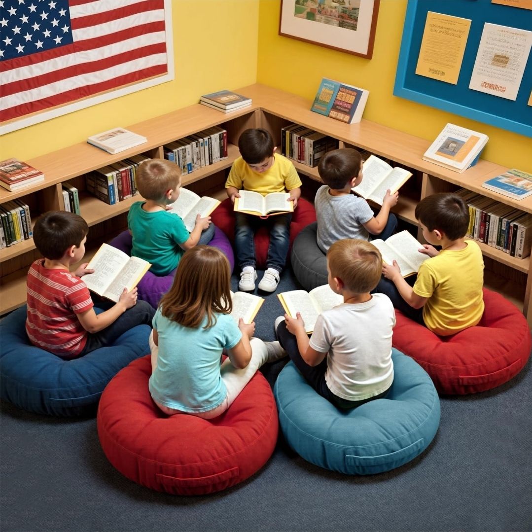 6Pcs Round Floor Cushions for Kids, Waterproof Flexible Seating for Classroom Elementary, Safe Smolder Resistance Sitting Pillows with Handles, 15-inch, Assorted