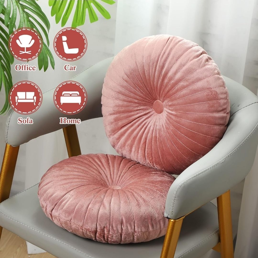 2 Pcs Round Throw Pillow 13.8 Inch Decorative Round Velvet Floor Pillows Small Pumpkin Throw Cushion for Living Room Sofa Bed