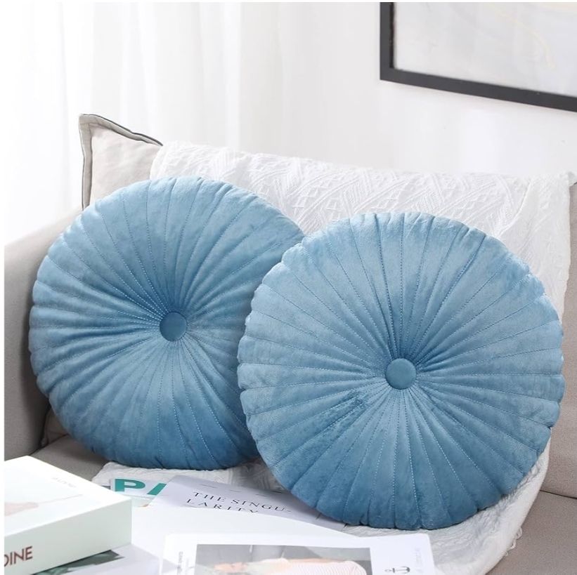 2 Pcs Round Throw Pillow 13.8 Inch Decorative Round Velvet Floor Pillows Small Pumpkin Throw Cushion for Living Room Sofa Bed
