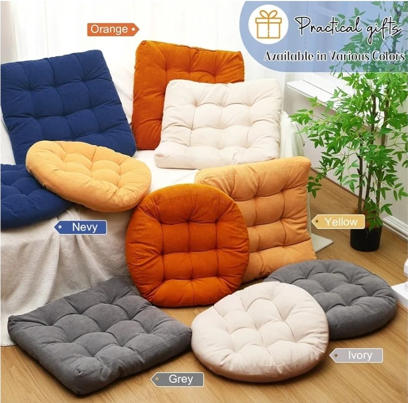 Floor Cushion Pillow 2 Pcs Meditation Floor Pillow for Adults, 20'' x 20'' x 4'' Square and Round Large Meditation Seating Cushion Tufted Corduroy Living Room Seating for Tatami Yoga