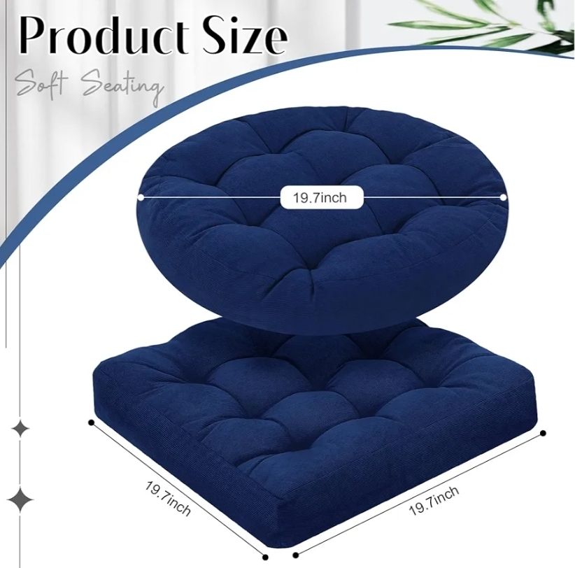Floor Cushion Pillow 2 Pcs Meditation Floor Pillow for Adults, 20'' x 20'' x 4'' Square and Round Large Meditation Seating Cushion Tufted Corduroy Living Room Seating for Tatami Yoga
