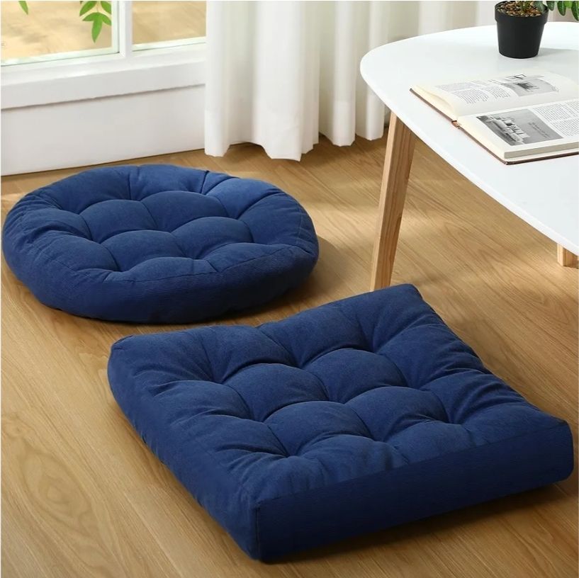 Floor Cushion Pillow 2 Pcs Meditation Floor Pillow for Adults, 20'' x 20'' x 4'' Square and Round Large Meditation Seating Cushion Tufted Corduroy Living Room Seating for Tatami Yoga