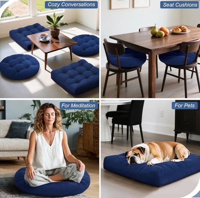 Floor Cushion Pillow 2 Pcs Meditation Floor Pillow for Adults, 20'' x 20'' x 4'' Square and Round Large Meditation Seating Cushion Tufted Corduroy Living Room Seating for Tatami Yoga