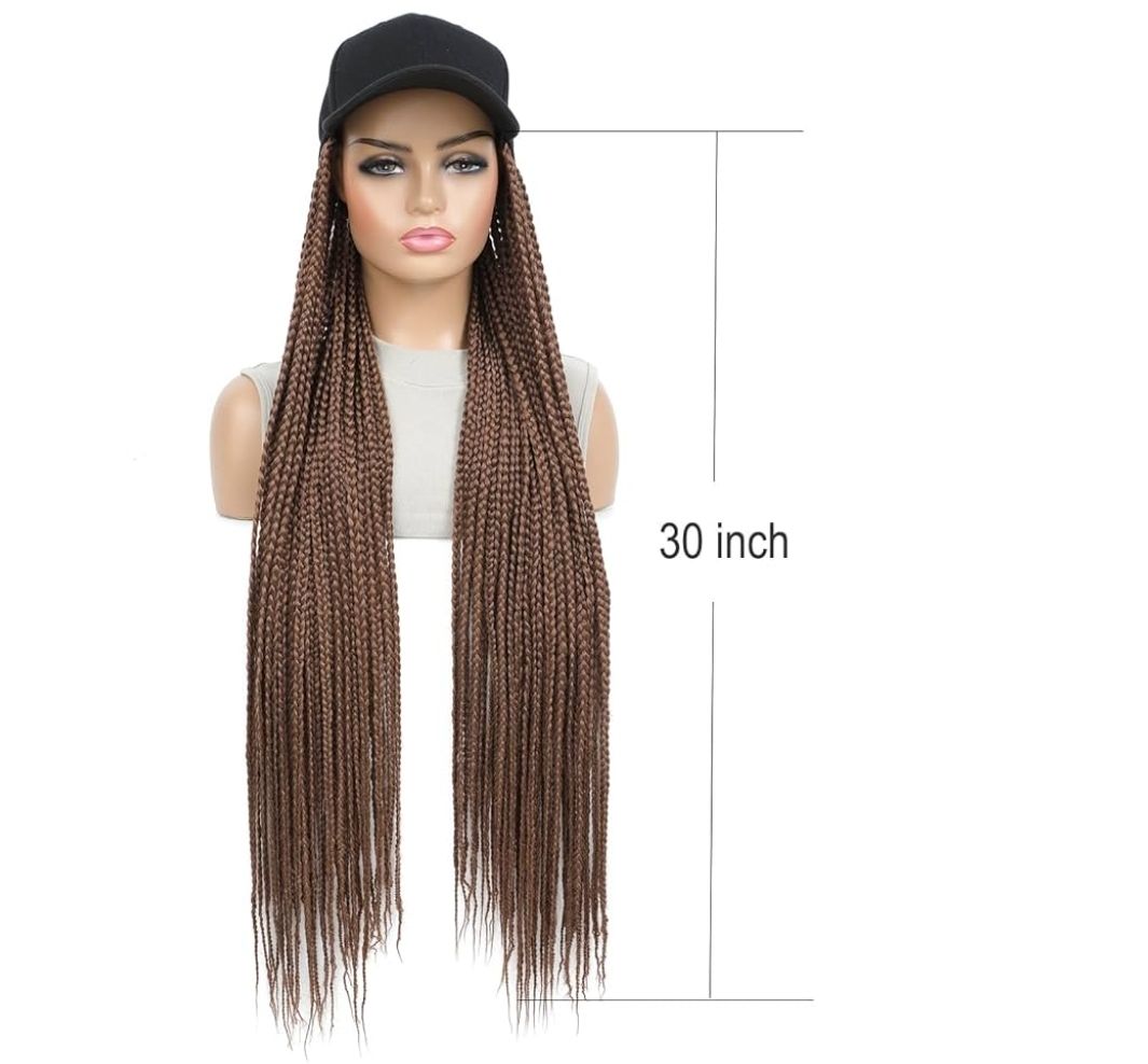 Hat Wig Baseball cap with 30inch long Box Braiding hair Extensions attached for woman Black cap wig Braided Wig Hairstyle Adjustable Size