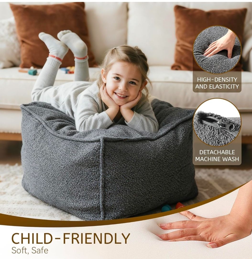 Square Boucle Pouf Ottoman Footrest, Soft & Lightweight Footstool with Foam Filling for Living Room & Bedroom, Laid-Back Lounge Style