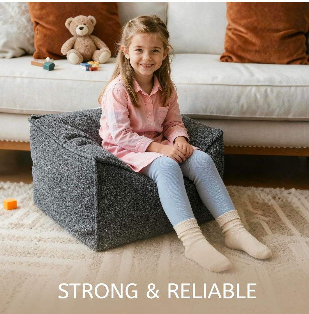 Square Boucle Pouf Ottoman Footrest, Soft & Lightweight Footstool with Foam Filling for Living Room & Bedroom, Laid-Back Lounge Style