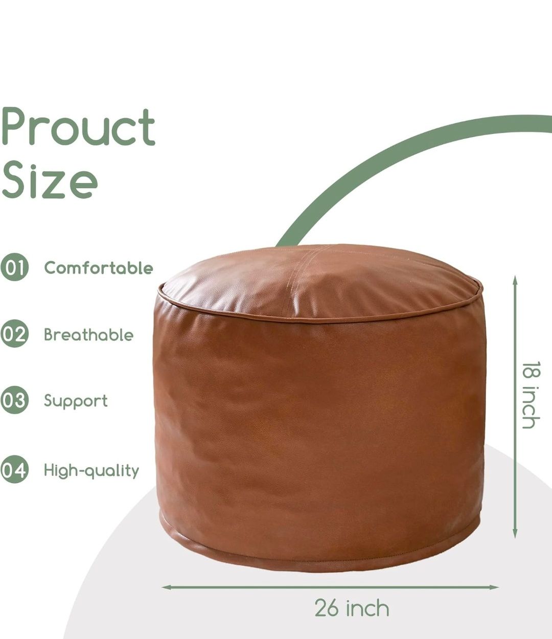 Round Stuffed Pouf Ottoman, Pu Leather Poufs with Foam Chunk Filling, Furry and Fluffy Pouf Foot Stool Storage Ottoman, 26 X 18 Floor Poufs Foot Rest for Living Room