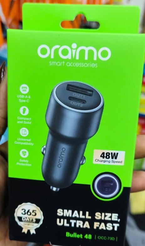 Oraimo Highway 48 watts dual Car charger OCC-73D SAFE Compact 15..5watts Dual USB For all Phones .