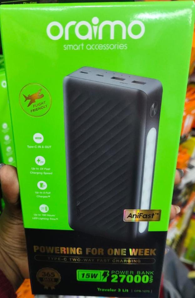 Oraimo Traveler 3 Lit 27000mAh 15W Power Bank Oraimo 27000 mah Powerbank with Type C IN & OUT Ports Durable and Widely Compatible