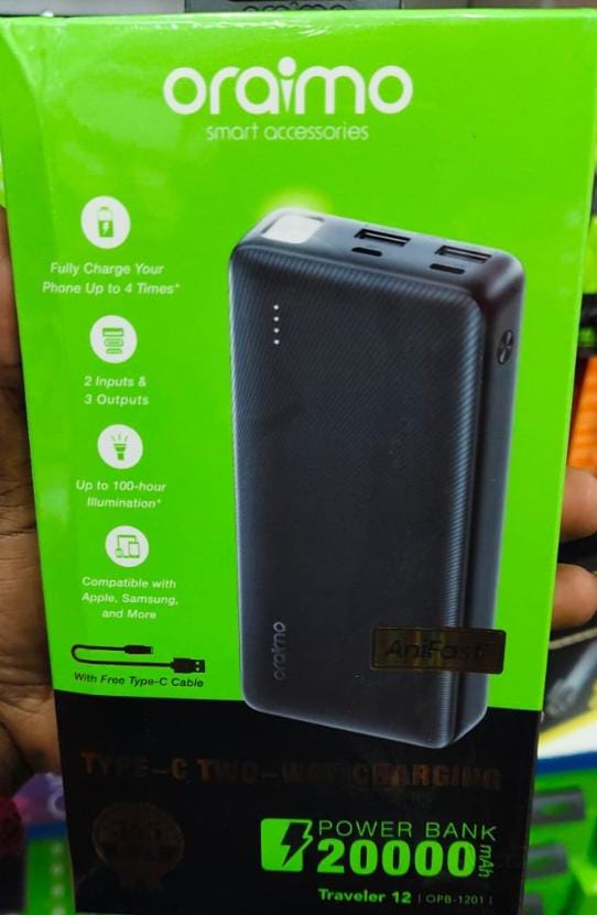 oraimo traveler 12 20000mAh 12W Power Bank Smart Fast Charging with LED Torch 20000mAh Big Capacity Powerbank