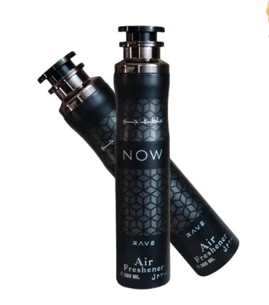 Rave Now Air Freshener 300ml – a vibrant, long-lasting spray with a dynamic blend of fruity, floral, and woody notes, perfect for refreshing any space with a luxurious, sophisticated scent.